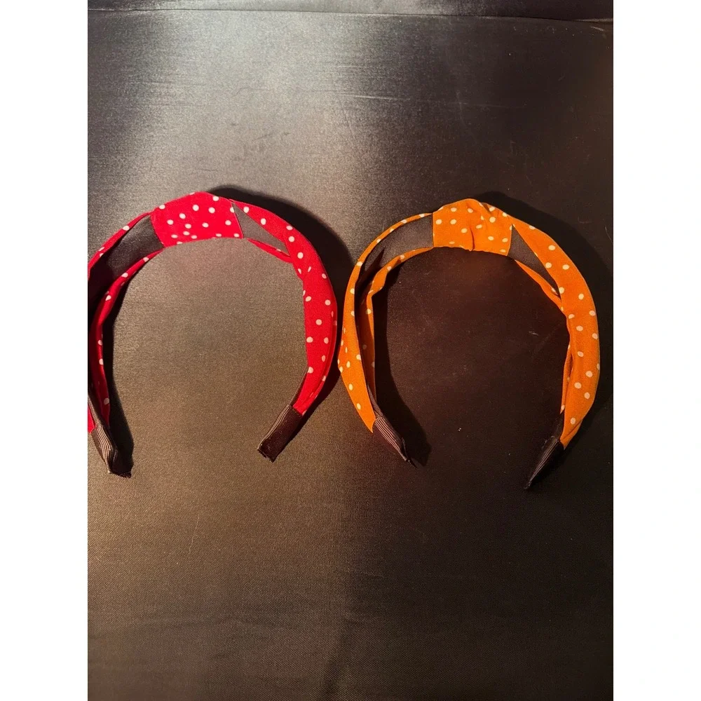 2‎ Pack Polka Dot Knotted Headbands Red and Orange Retro Top Knot Hair